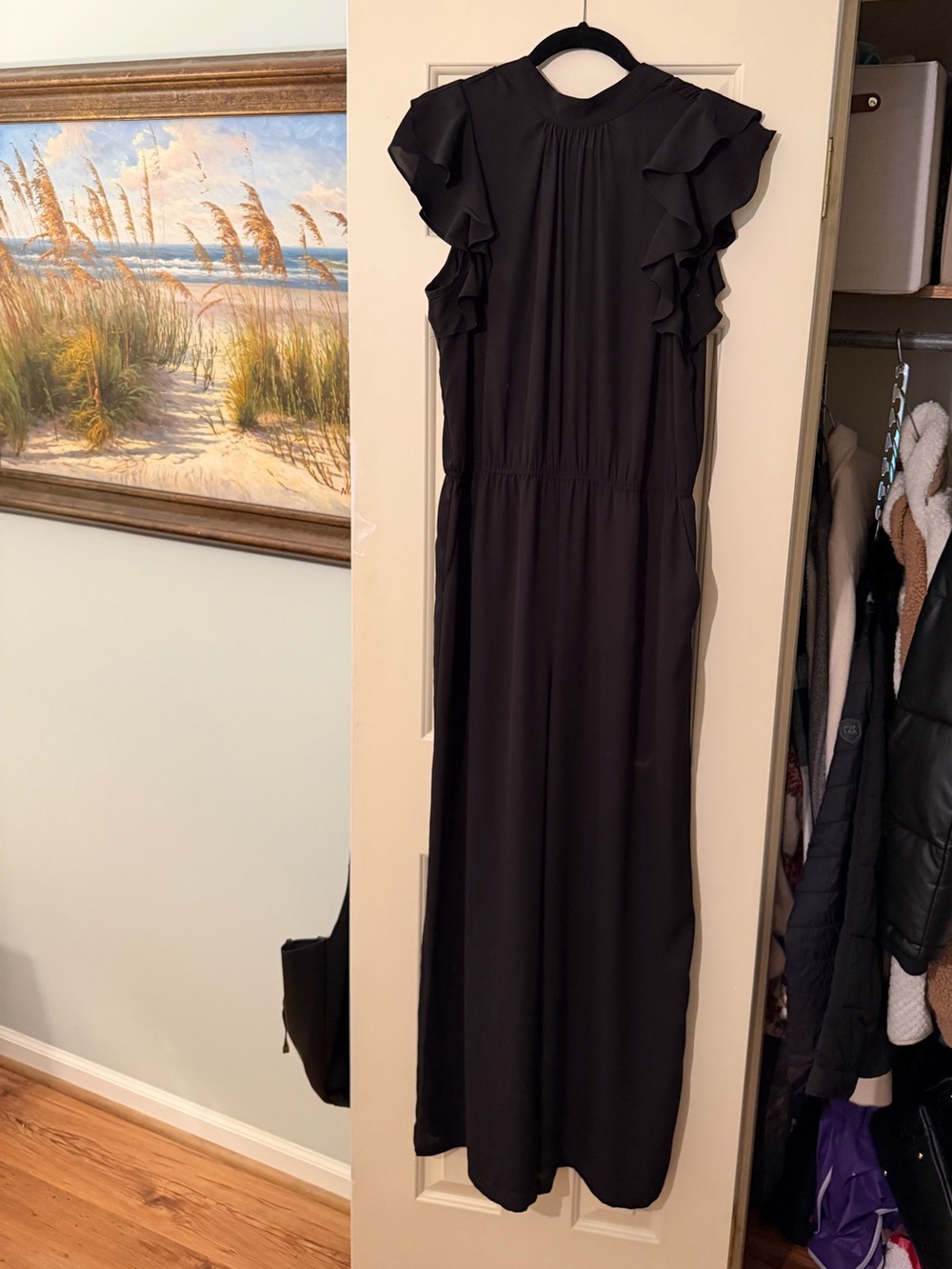Express Black Ruffle-Shoulder Jumpsuit